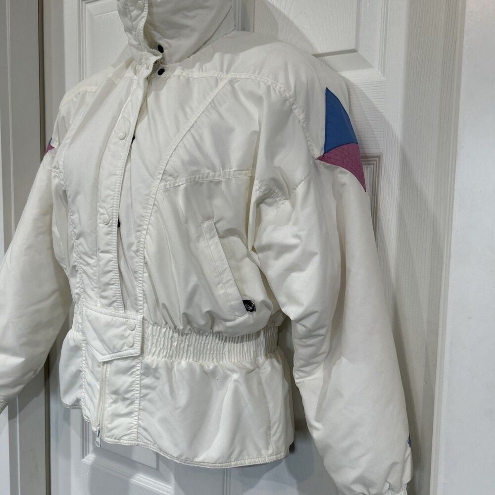 Vintage Roffe 1980s Cinch Waist White Puffer Ski Coat Jacket Shimmer 12